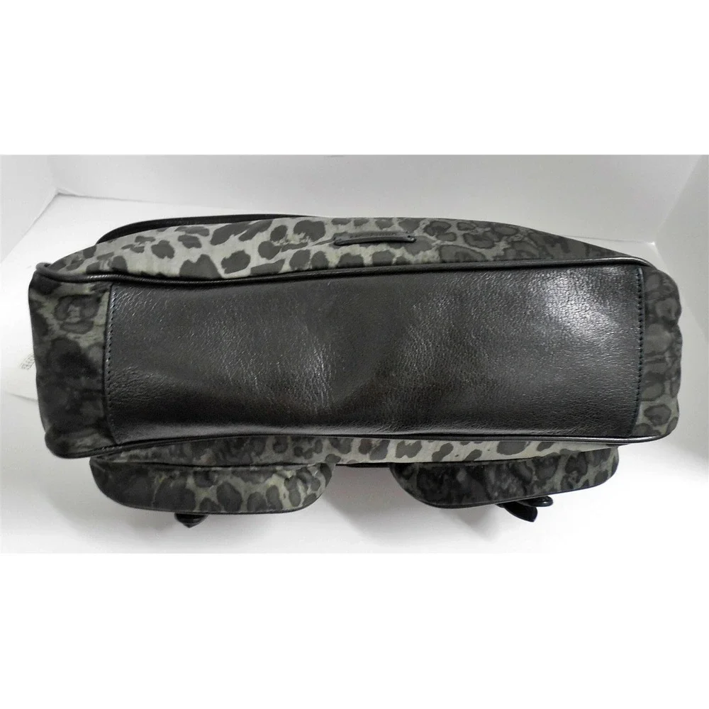 New Moschino Cheap & Chic Gray Black Leopard Nylon Leather Studded Shoulder Bag‎